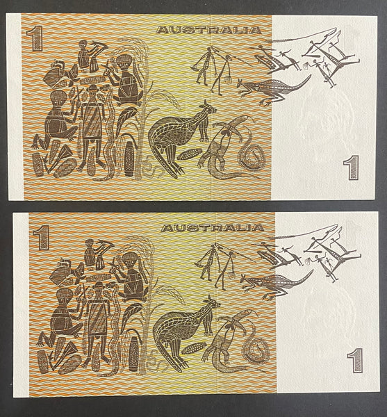 Australia 1976 R76a $1 Knight/Wheeler Centre Thread Folded Uncirculated Pair