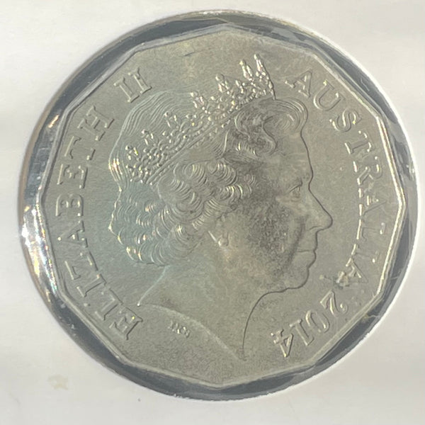 Australia 2014 Royal Australian Mint Fifty Cents 50c  50th Anniversary AIATSIS Coloured Coin in 2x2 mount