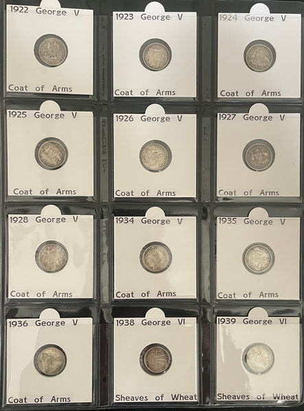 Australia 1910-64 Complete Set of 52 3d Threepence Silver Coins