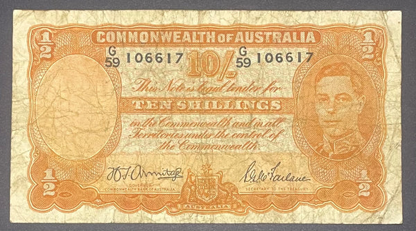 Australia Banknote 1942 10/- Ten Shillings Armitage/McFarlane R13 George VI