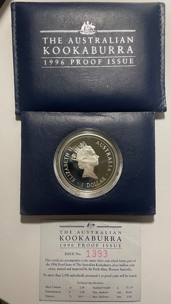 Australia 1996 Perth Mint  $1 Kookaburra Proof 1oz .999 Silver Coin