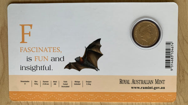 2015 Aussie Alphabet Coloured $1 coins "F" Flying Fox