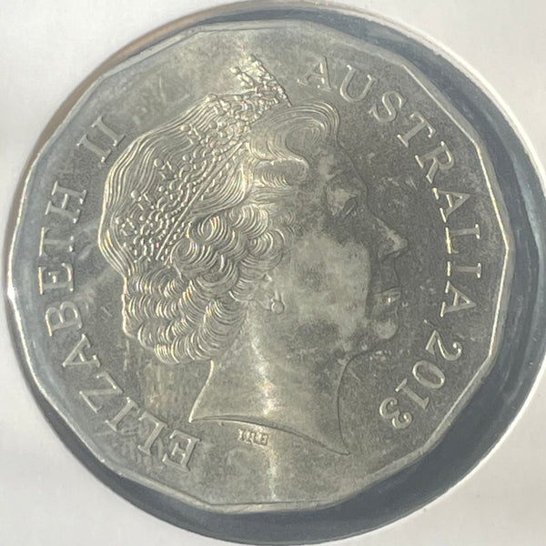 Australia 2013 Royal Australian Mint Fifty Cents 50c Lunar New Year of the Snake Tetra-Decagonal Uncirculated Coin in 2x2 mount