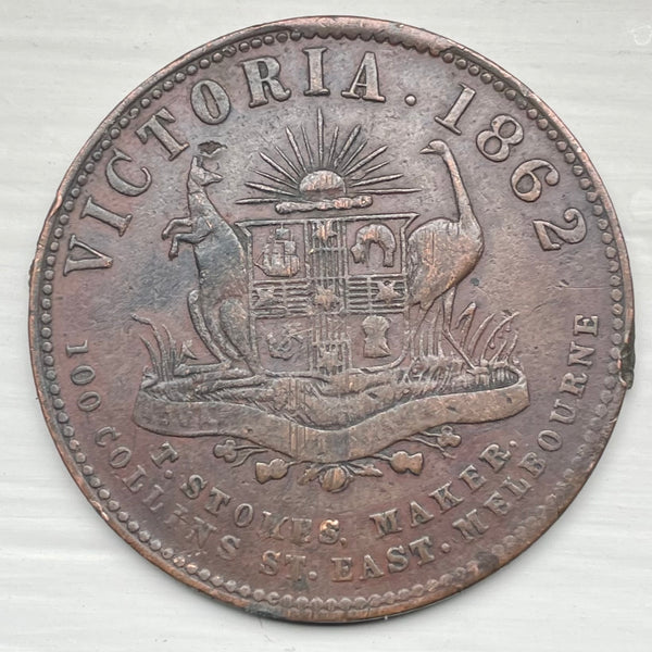 Australia 1862 Stokes "100 Collins Street East" 1d Penny Token