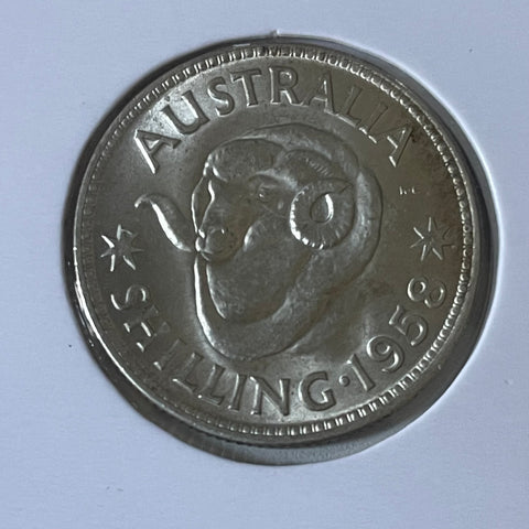 Australia 1958  1/- One Shilling silver coin Uncirculated