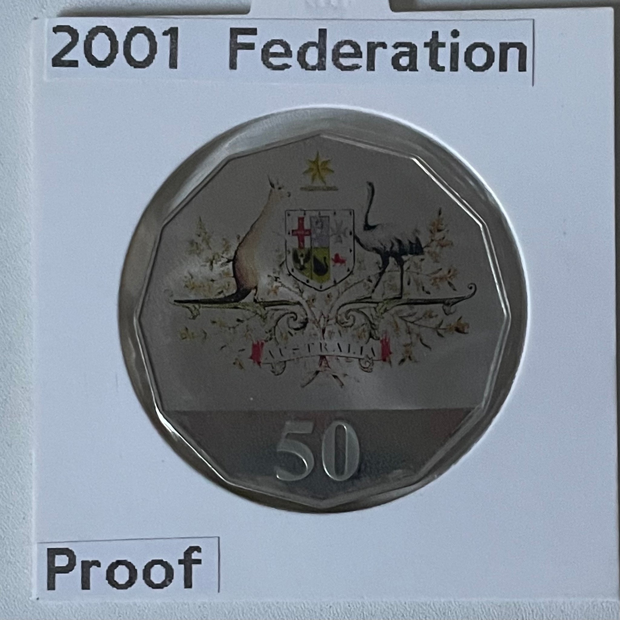 2001 Centenary of Federation Coat of Arms Coloured 50c Proof Coin