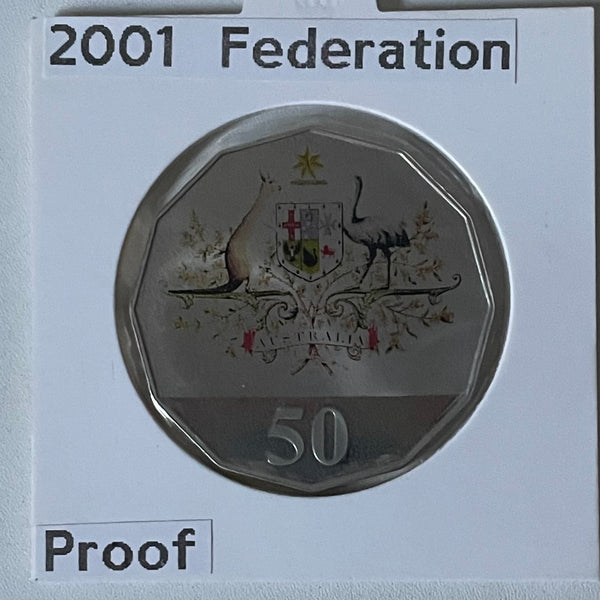 2001 Centenary of Federation Coat of Arms Coloured 50c Proof Coin