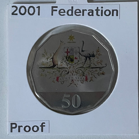 2001 Centenary of Federation Coat of Arms Coloured 50c Proof Coin