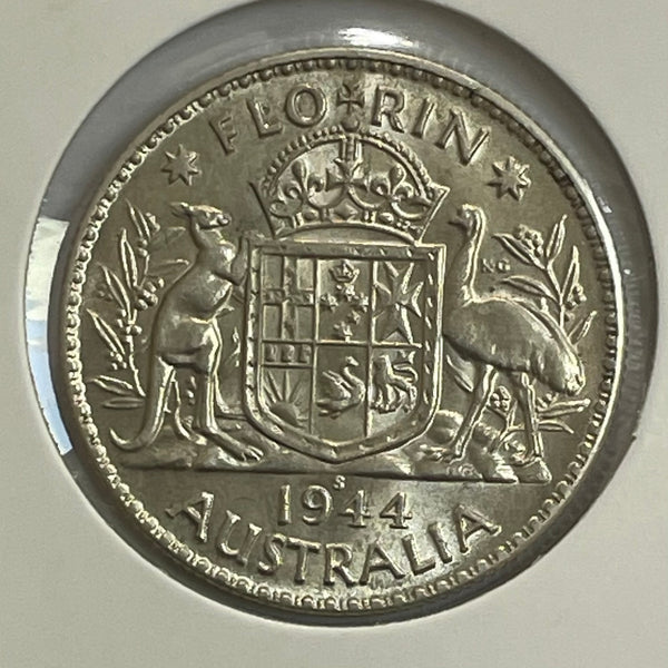 Australia 1944S  2/- Florin Silver Coin aUnc Condition