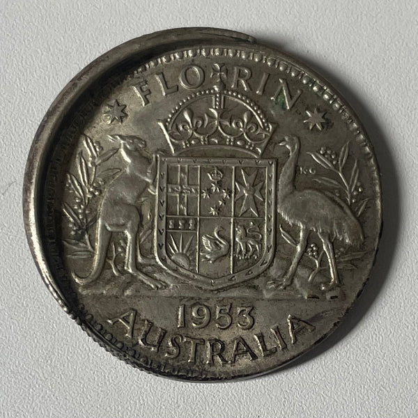 Australia 1953 2/- Florin Mistrike Variety Silver Coin