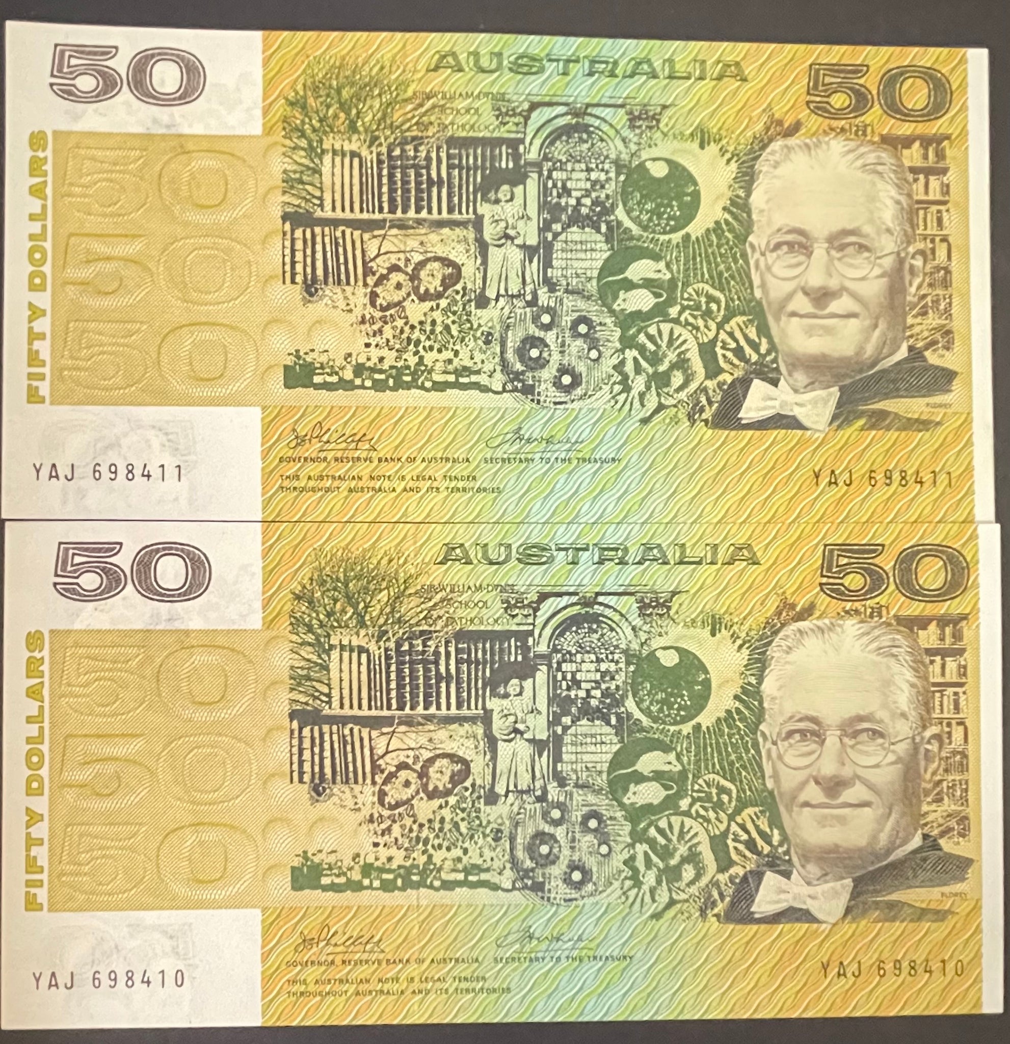 Australia $50 Phillips Wheeler  Banknote Uncirculated Pair R505