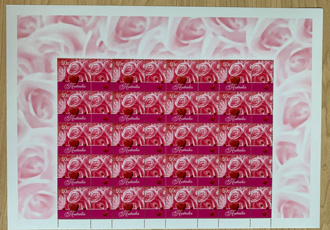 2003 Australia 50c Greetings Hearts & Pink Roses Sheet