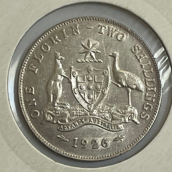 Australia 1926 2/- Florin Silver Coin Extremely Fine Condition