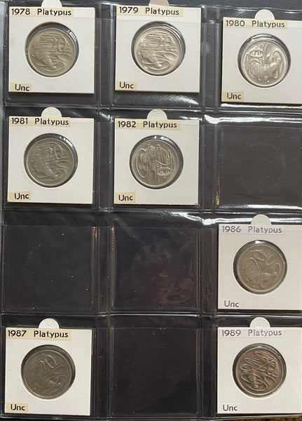 Australia 1966 to 2017 Uncirculated Twenty Cents 20c Collection 125 Coins