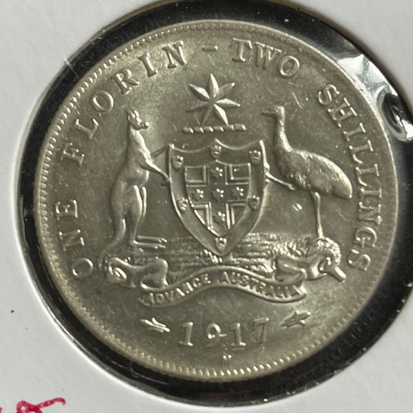 Australia 1917 2/- Florin Silver coin Choice Uncirculated Condition