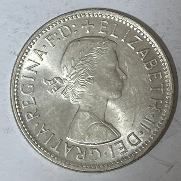 Australia 1954 2/- Florin Silver Coin About Uncirculated