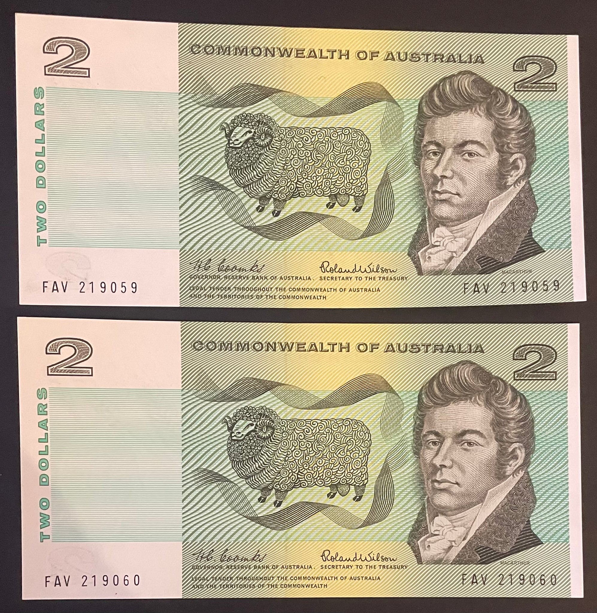 Australia 1966 $2 Coombs Wilson Uncirculated Pair R81