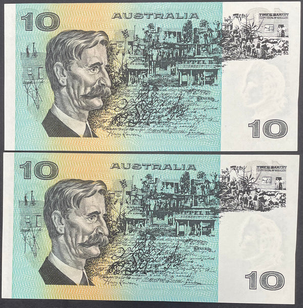 Australia Ten Dollar $10 Knight/Wheeler Side Thread Uncirculated Pair R306b Mc 167