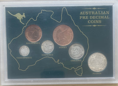 Australia Pre Decimal 6 Coin Set in Green Perspex Case IDEAL BIRTHDAY GIFT