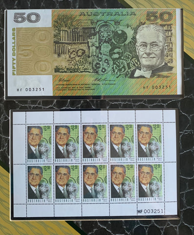 Australia 1995 Howard Florey Stamps and $50 Banknote Portfolio