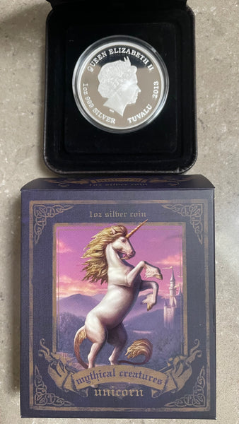 Tuvalu 2013 Perth Mint Colour Mythical Creatures $1 Unicorn Silver Proof Coin