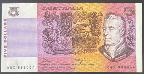 R212 1991 Australia $5 Fraser Higgins Five Dollars Banknote