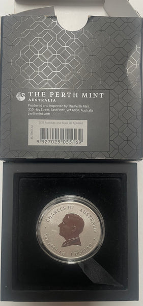 2025 Australia Lunar New Year of the Snake $1 1oz .9999 Silver Guiled Silver Coin