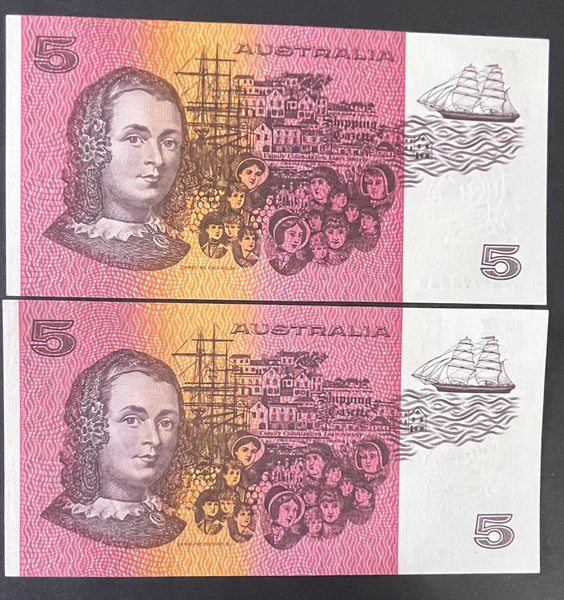 Australia 1991 $5 Fraser Higgins Five Dollars Banknote Last Prefix Pair R212L