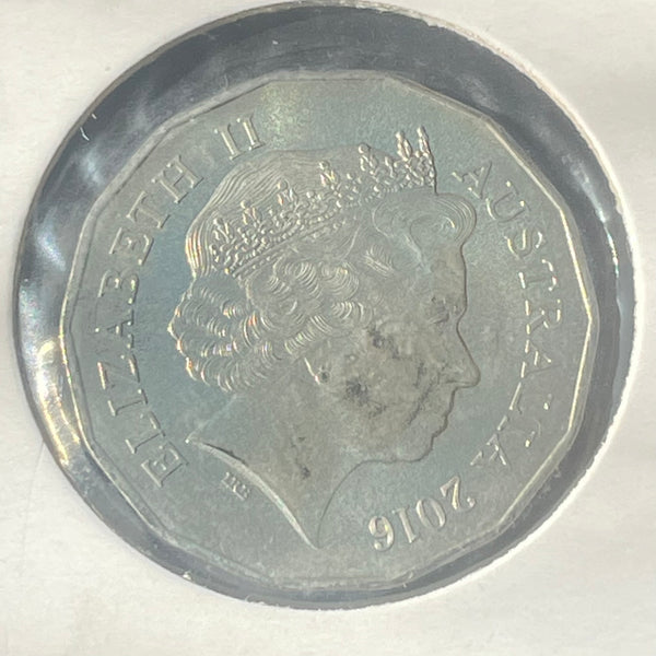 Australia 2016 Royal Australian Mint Fifty Cents 50c Lunar New Year of the Monkey Tetra-Decagon Lunar Coin in 2x2 mount