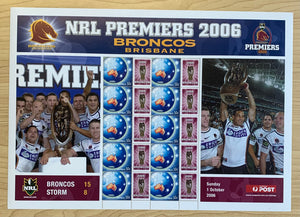 Australia Post Stamps 2006 50c NRL Premiers Broncos Brisbane Sheet