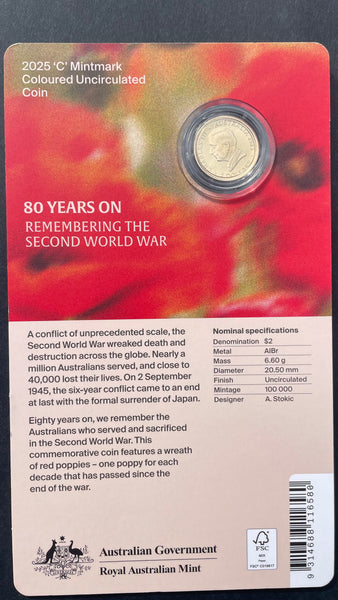 2025 Australia RAM $2 80 Years on Remembering the Second World War Coloured Uncirculated Coin