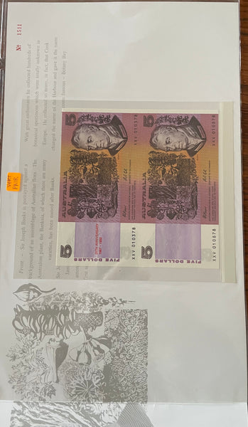 Australia 1992 $5 25th Anniversary Uncut Pair Banknote Folder