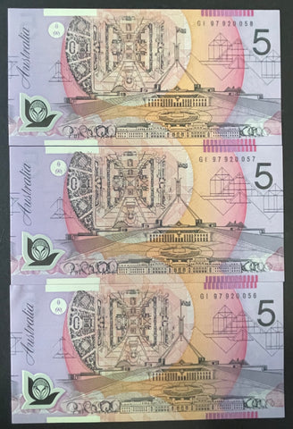 R218b Mc304 1997 Five Dollar $5 MacFarlane/Evans Uncirculated Run of 3