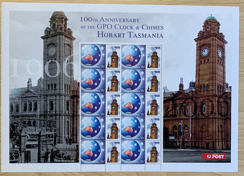 100th Anniversary of the GPO Clock and Chimes Hobart Tasmania 50c stamp sheet