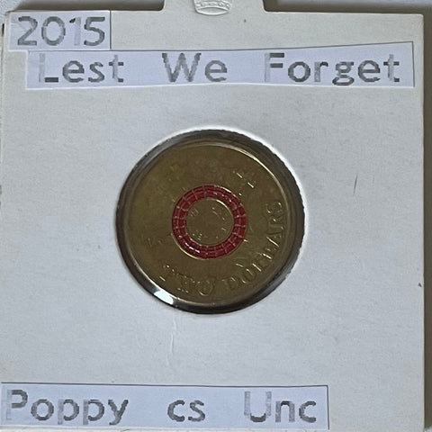 Australia 2015 Coloured $2 Lest We Forget Poppy Counterstamp Coin in 2 x 2