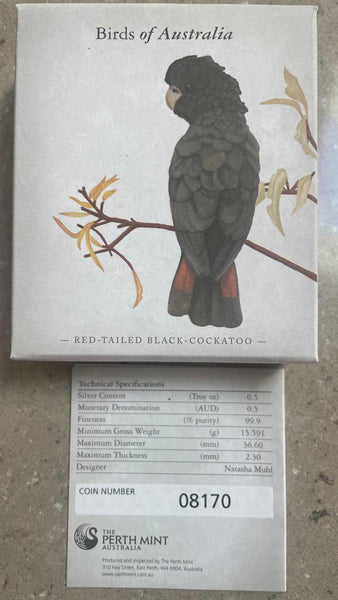 Australia 2013 50c  Perth Mint Birds of Australia Red Tailed Black Cockatoo 1/2oz Silver Coin