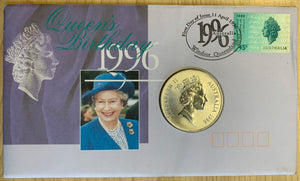 1996 Queens Birthday PNC with $1 ounce Silver Kangaroo coin