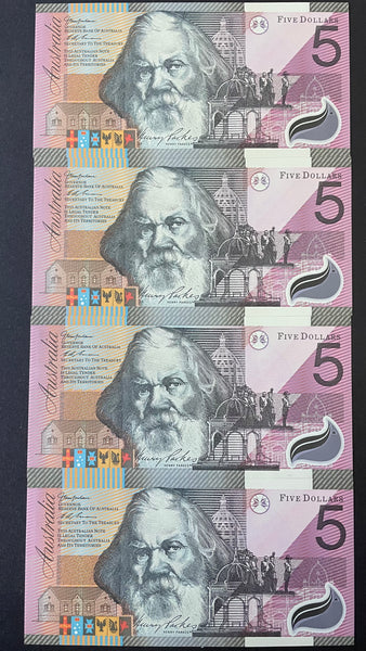 Australia $5 Federation Henry Parks, Catherine Spence  Polymer Uncirculated Run of 4 R219
