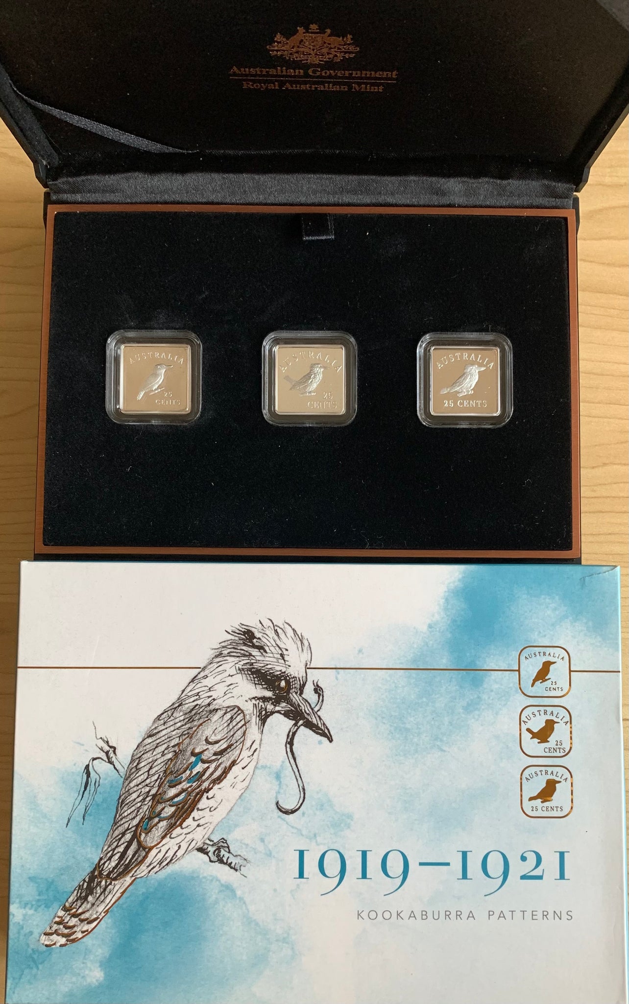 Australia 2019 to 21 Perth Mint Australian Kookaburra Patterns 3 x 25 Cents Proof Silver Coins