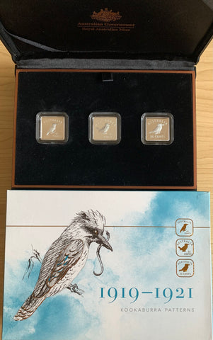 Australia 2019 to 21 Perth Mint Australian Kookaburra Patterns 3 x 25 Cents Proof Silver Coins