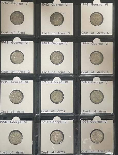Australia 1910-64 Six Pence 6d Complete collection. Silver