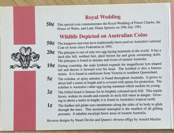 Australia 1981 Royal Wedding Sherwood Uncirculated Set