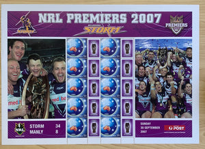 Australia Post 2007 50c NRL Premiers Melbourne Storm Stamp Sheet