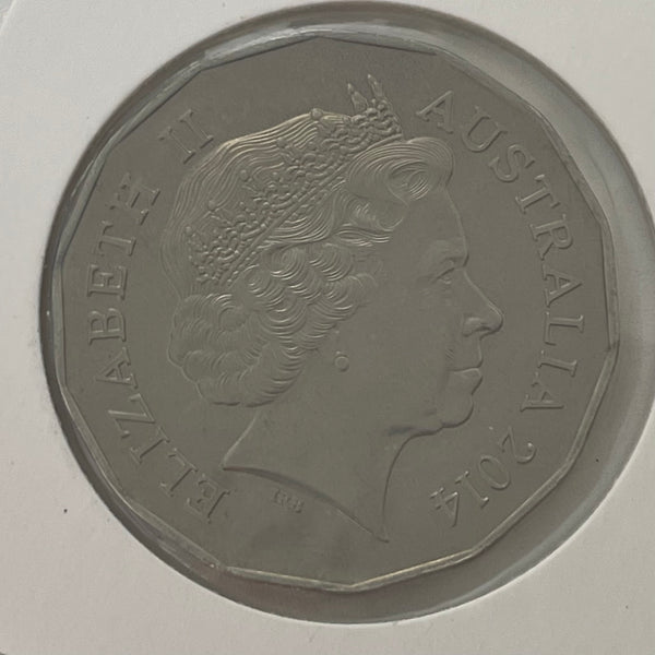 Australia 2014 Royal Australian Mint Fifty Cents 50c Lunar New Year of the Horse Tetra-Decagon Coin in 2x2 mount