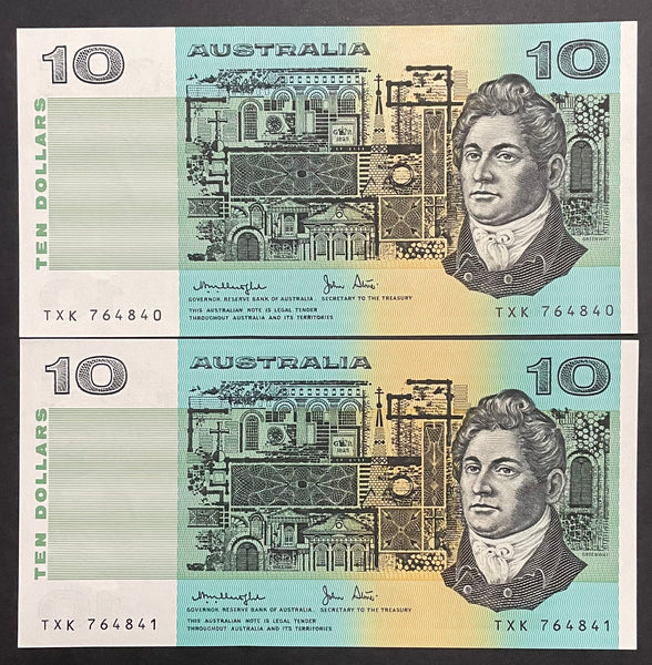 Australia Ten Dollar $10 Knight/Stone OCRB Serial Numbers Uncirculated Pair R307b