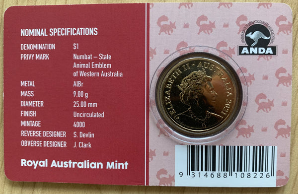 2021 Australia $1 carded Mob of Roos Numbat Royal Australian Mint Uncirculated Coin Perth ANDA