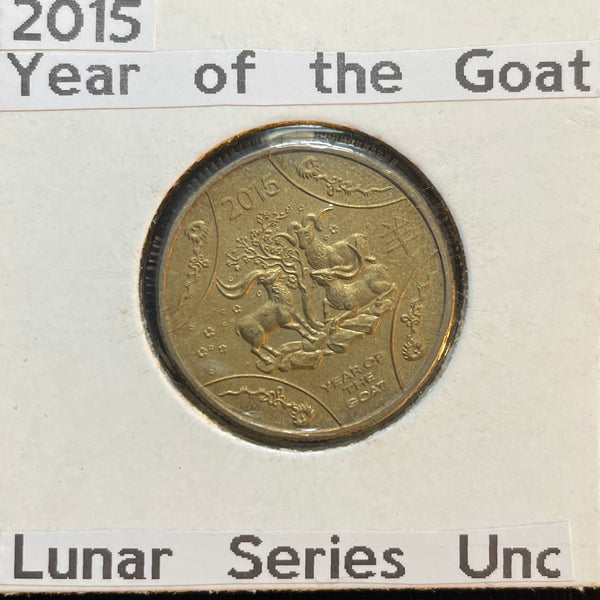 Australia 2015 Royal Australian Mint One Dollar $1 Lunar New Year of the Goat Coin in 2 x 2 mount