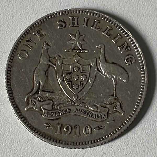 Australia 1910 1/- One Shilling Silver Coin Very Fine Condition