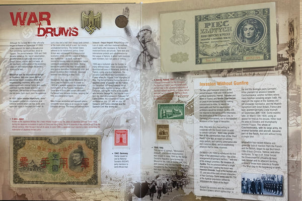 World War II Collection of Banknotes, Stamps and Coins in 20 page Book