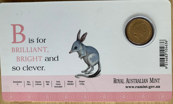 2015 Aussie Alphabet Coloured $1 coins "B" Bilby